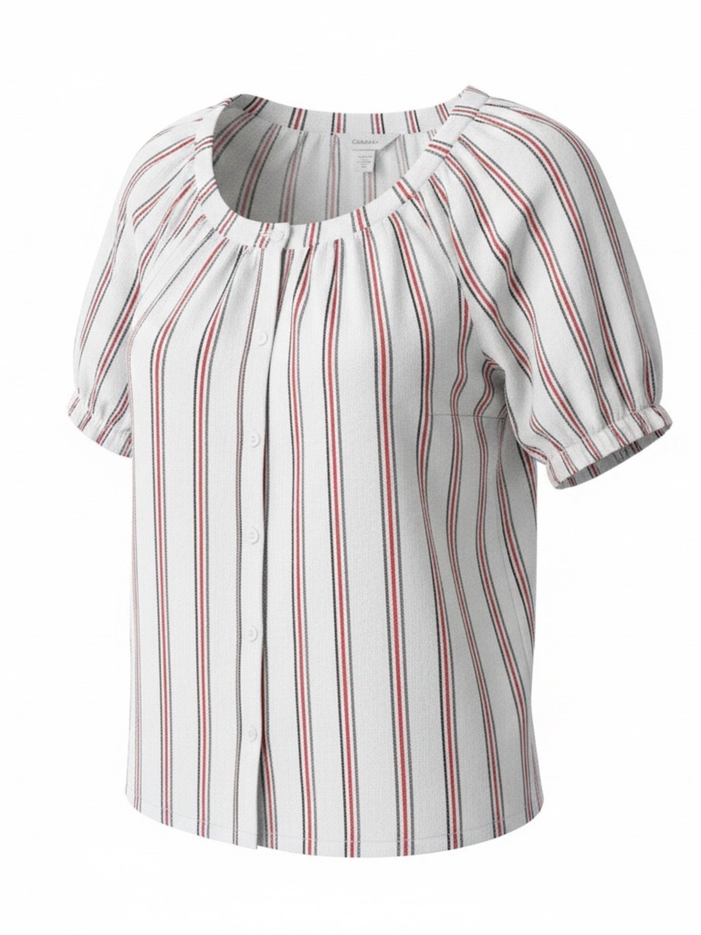 CJ Banks White Blouse with Red & Black Vertical Stripes
